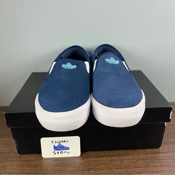 Adidas Shmoofoil Navy Slip On Shoes Suede Skateboarding Ghost Men’s Size - Picture 2 of 9